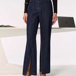 Commense Dark Blue High-Waist Wide-Leg Jeans with Front Slits